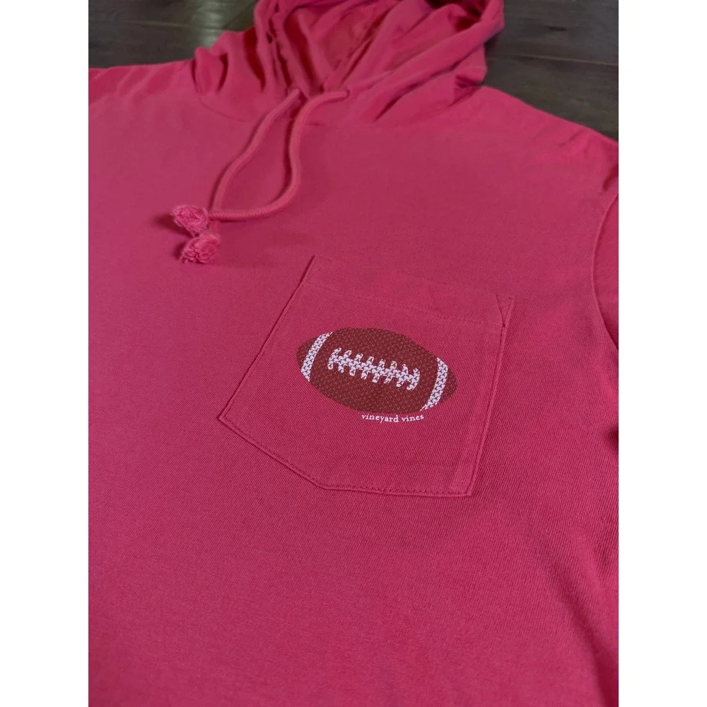 Vineyard Vines Mens Pink Football Graphic Hooded‎ Long Sleeve T-Shirt Small